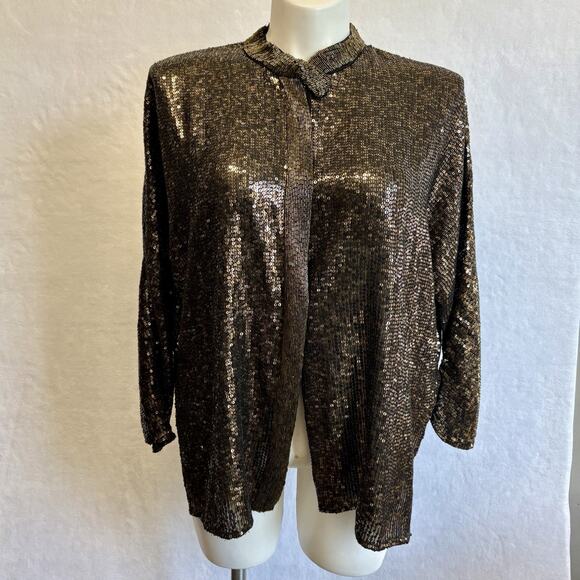 Zara Limited Edition Metallic Gold Sequin Beaded Button Up Blouse Womens Size M - Picture 2 of 15